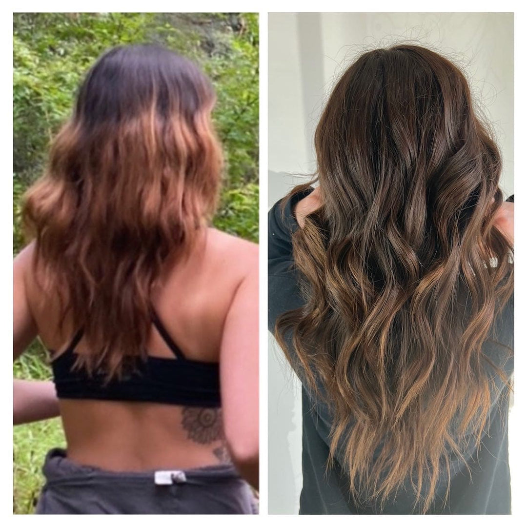 before and after results of hair growth after using rosemary hair oil