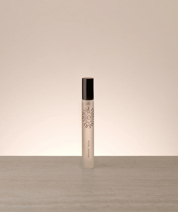 Vegan jasmine perfume Australia, Hotel Jasmine Travel Size Extrait 10ml by Odesse with warm woody and amber fragrance notes.