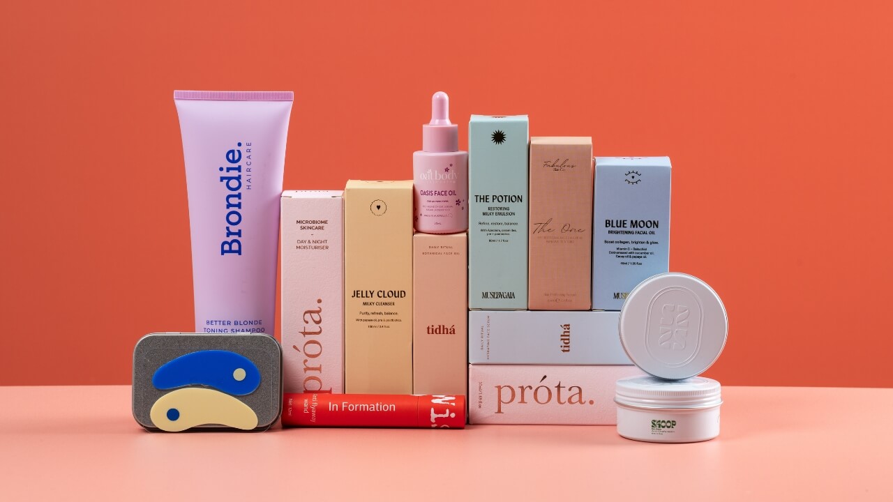 Australian skincare products shop sale 20% off beauty, makeup scrubs moisturisers flat lay VAMS Beauty