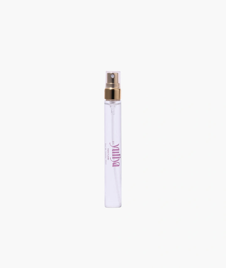 Twin Flame perfume mist by Yuliya Fragrances on a white background perfume sample 10ml, phthalate free perfume travel size. Shop from VAMS Beauty Australian skincare and beauty products