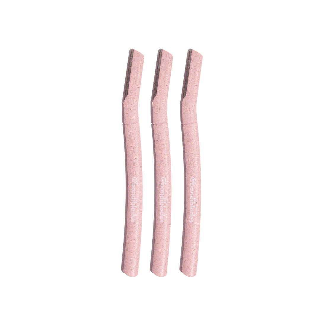 Three-pack of pink BondiBlades Derma Razors, ideal for precise facial hair removal and exfoliation, available at VAMS Beauty, an Australian online beauty shop stocking Australian skincare products and face tools.