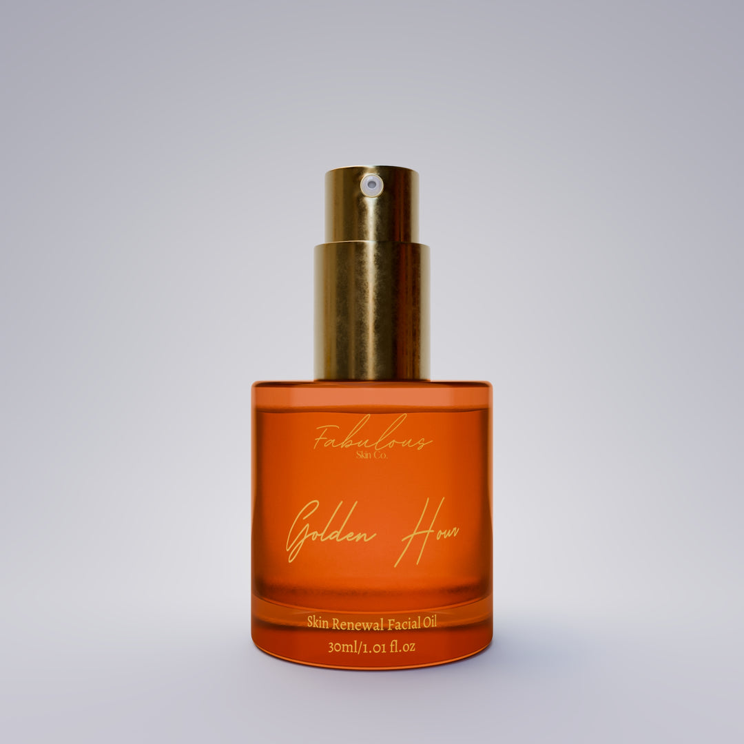 Fabulous Skin Co. Golden Hour Skin Renewal Facial Oil, 30ml, available at VAMS Beauty. This luxurious facial oil is formulated to renew and hydrate skin, promoting a radiant and youthful complexion with a blend of nourishing ingredients.
