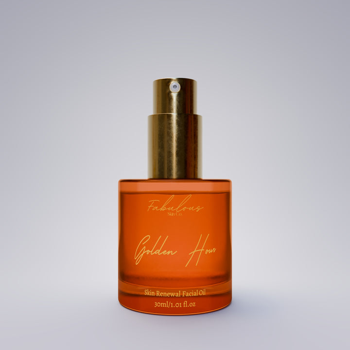 Fabulous Skin Co. Golden Hour Skin Renewal Facial Oil, 30ml, available at VAMS Beauty. This luxurious facial oil is formulated to renew and hydrate skin, promoting a radiant and youthful complexion with a blend of nourishing ingredients.