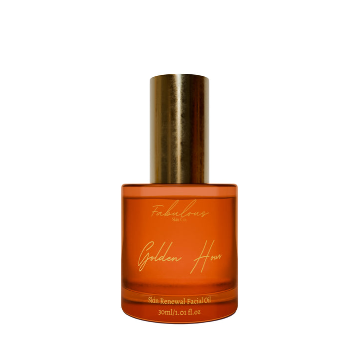 Fabulous Skin Co. Golden Hour Skin Renewal Facial Oil, 30ml, available at VAMS Beauty. This luxurious facial oil is designed to renew and hydrate skin, promoting a radiant and youthful complexion with a blend of nourishing ingredients.