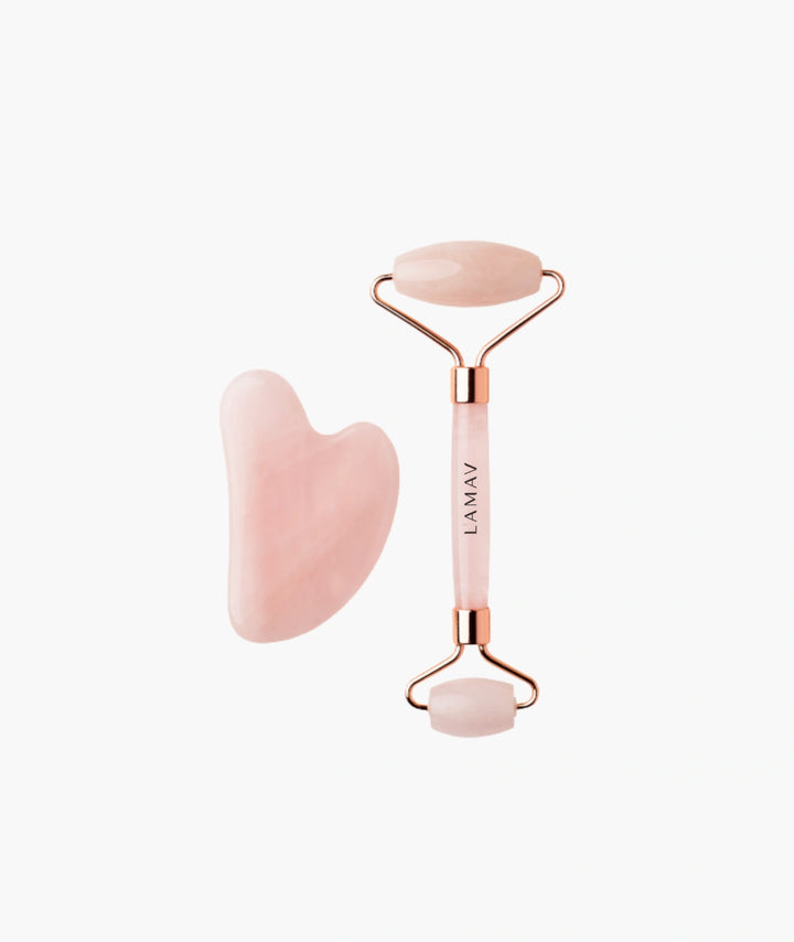 LAMAV Pink Quartz Gua Sha and Roller Set