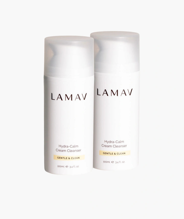 LAMAV Hydra-Calm Organic Cream Cleanser Duo — two 100ml bottles, certified organic