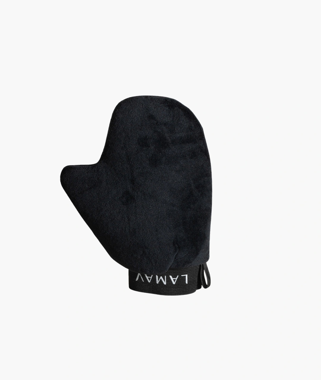 LAMAV Tan Application Mitt, a black reusable velvet tanning mitt made from double-sided velour for streak-free self-tan