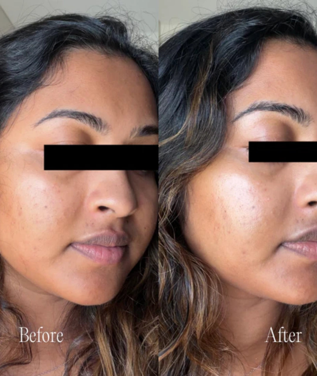 Mother SPF Tinted Base SPF 50 before and after comparison showing lightweight tinted mineral sunscreen coverage, reduced redness appearance, natural glow and skin-like finish suitable for sensitive skin.