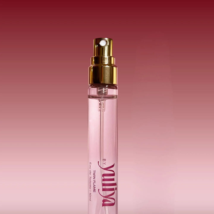 Perfume mist by Yuliya Fragrances Twin Flame on a white background phthalate free perfume, travel size. Buy from VAMS Beauty best Australian skincare and beauty products online.