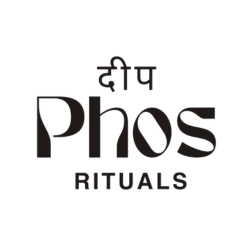 Logo of Phos Rituals Ayurvedic skincare made in Australia with text in a non-Latin script on a white background.