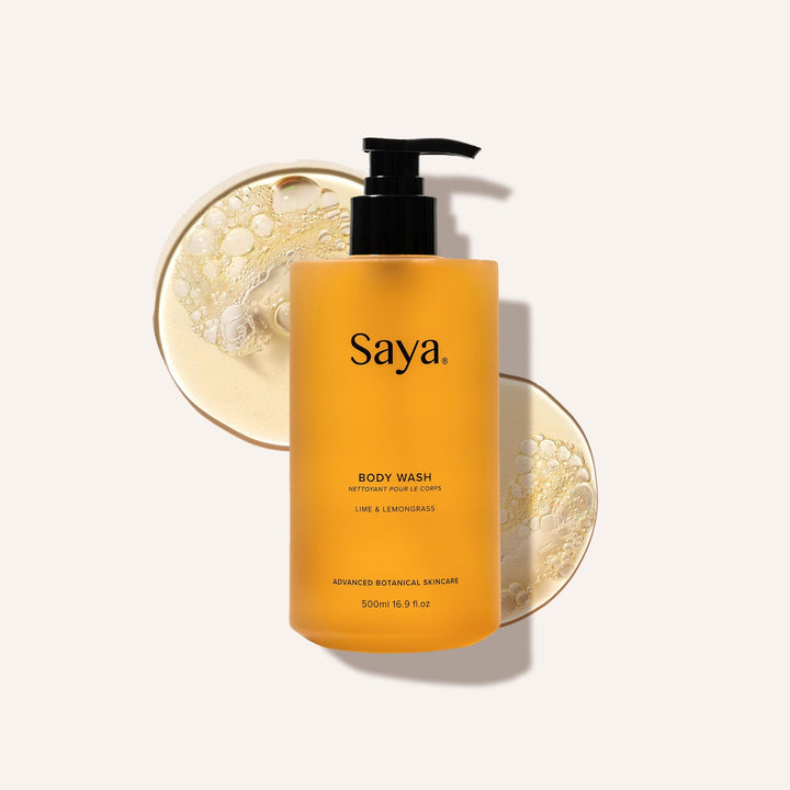 Saya Skincare Natural Body Wash Liquid Texture on White Background.