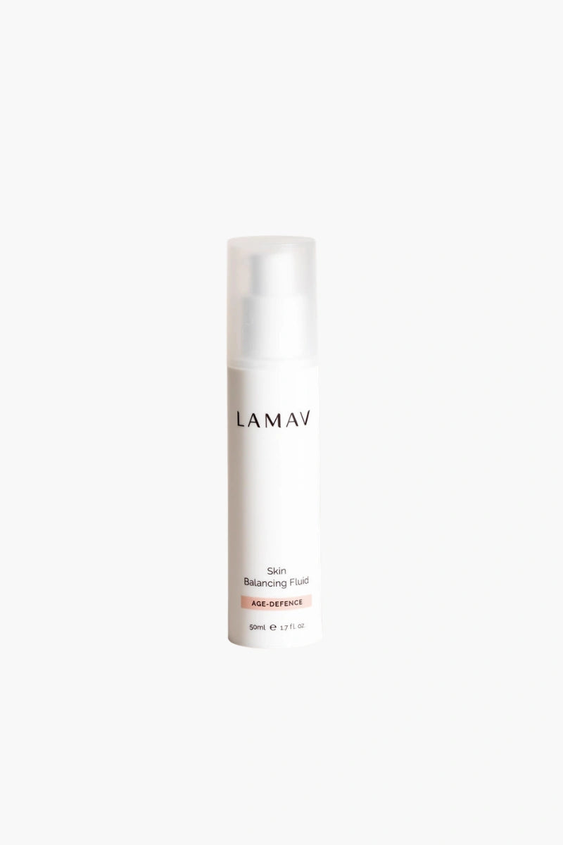LAMAV Skin balancing fluid in a white bottle 