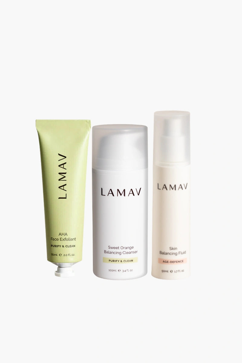 Three organic skincare products fir teenagers on a white background