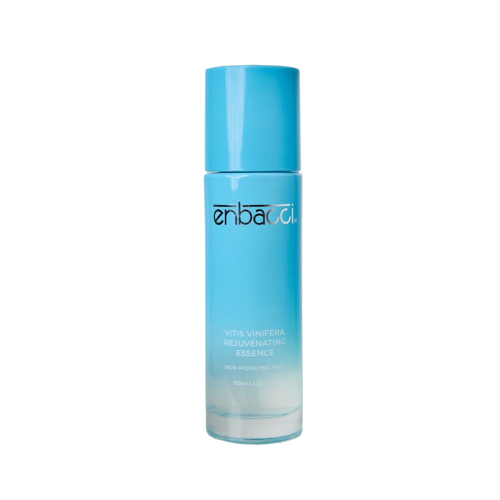 Vitis Vinifera Rejuvenating Essence by Enbacci Skincare, 100ml hydrating mist toner with grape stem cells in sleek blue bottle