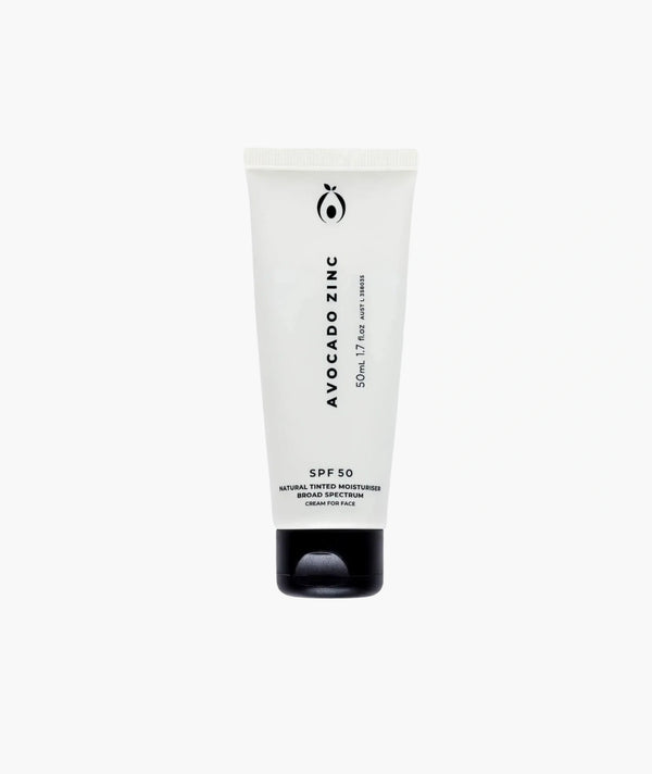 Avocado Zinc SPF 50 Natural Tinted Moisturiser, a mineral natural face sunscreen for everyday wear in Australia