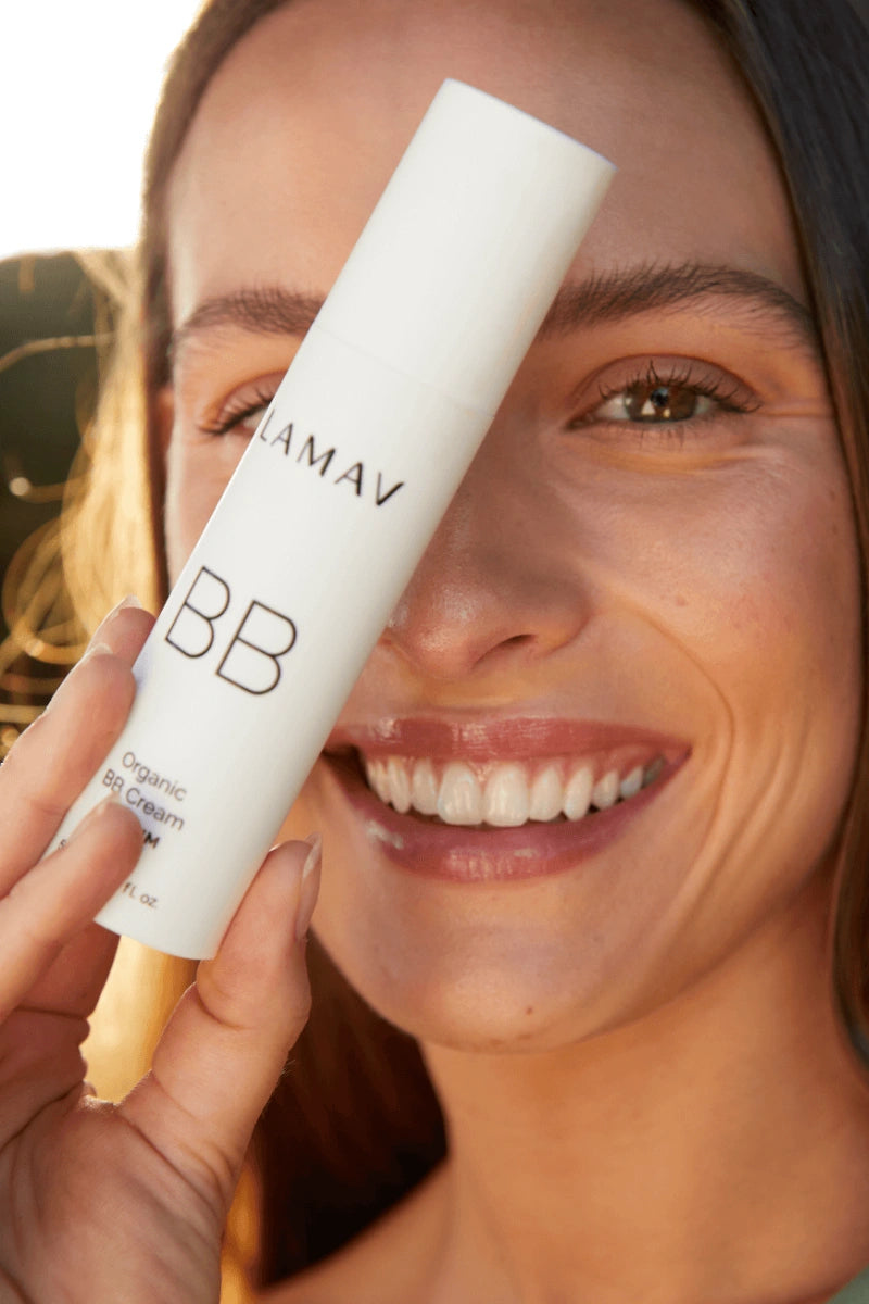 LAMAV Certified Organic BB Cream with natural mineral SPF and colour-adapting coverage for even-toned radiant skin.