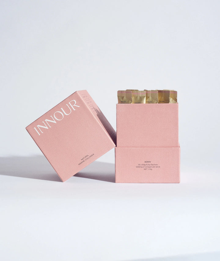 A pink box full of berry flavoured natural marine collagen.