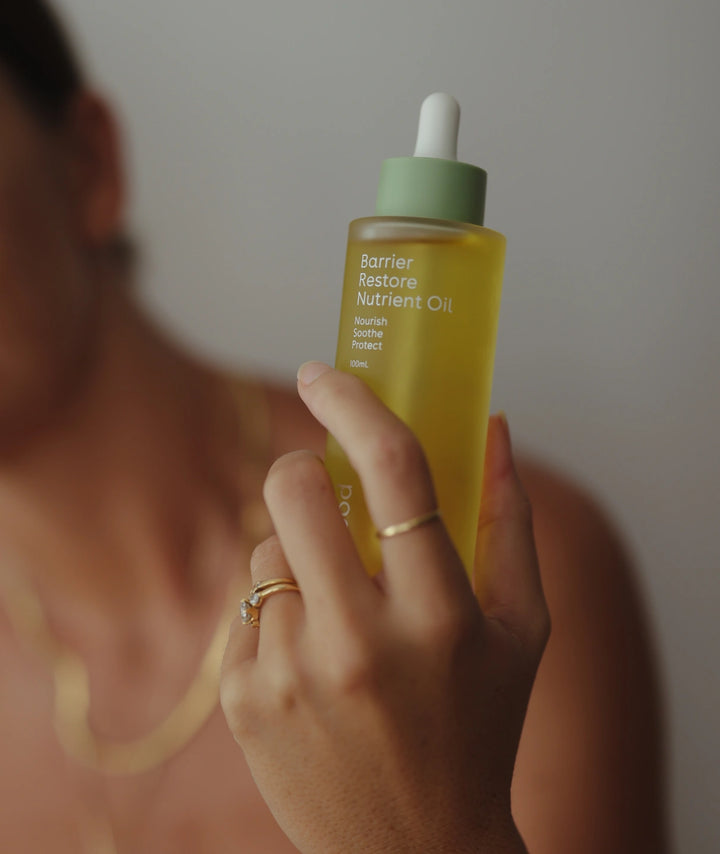 Biobod Barrier Restore Nutrient Oil 100ml face oil for sensitive acne prone skin, featuring bio-fermented squalane, omega-rich oils and soothing botanical actives for dry, sensitive and reactive skin.
