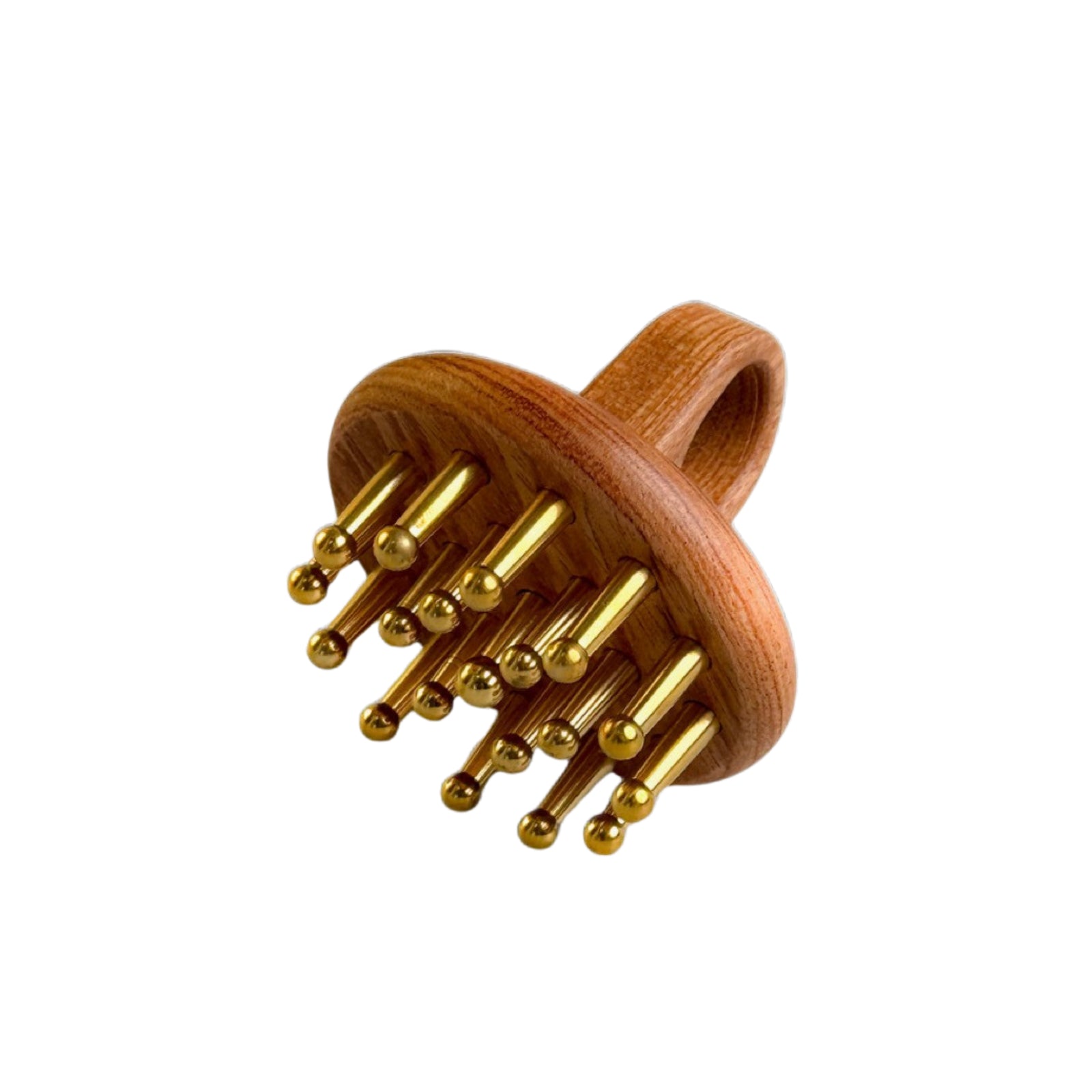 Wooden hair massager with copper bristles, an Ayurvedic hair growth product available in Australia, designed to stimulate the scalp and promote hair growth. Available at VAMS Beauty, your source for natural hair care tools.