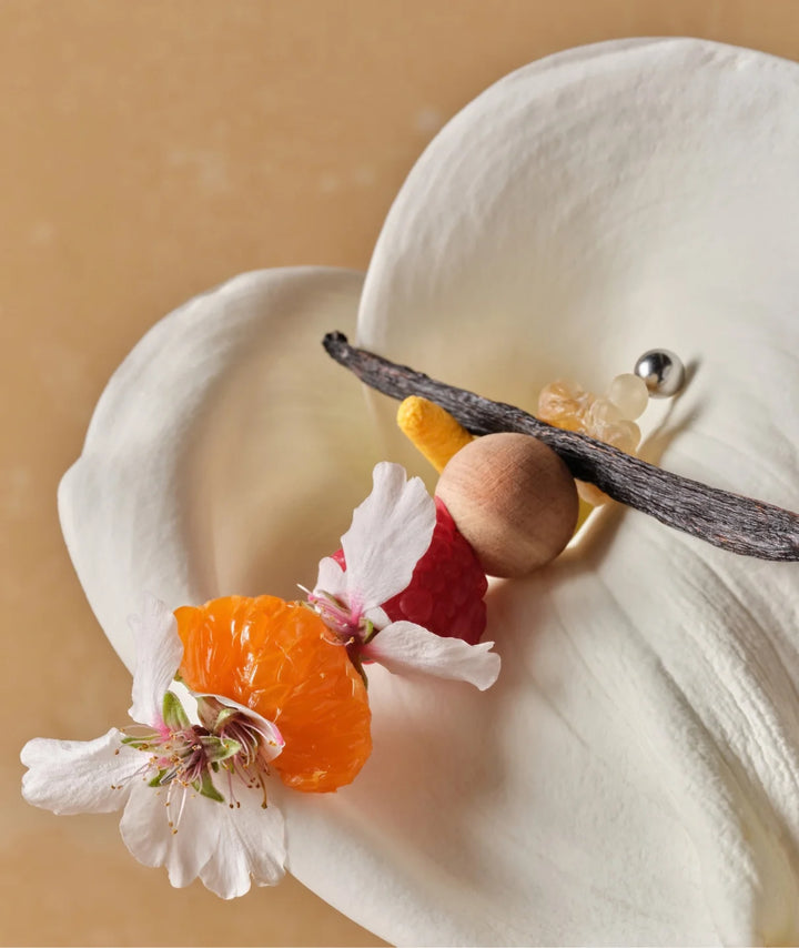 Fleurac Woodpetal Fragrance Notes — Citrus, raspberry, vanilla bean & wood on lily | Natural scent ingredients