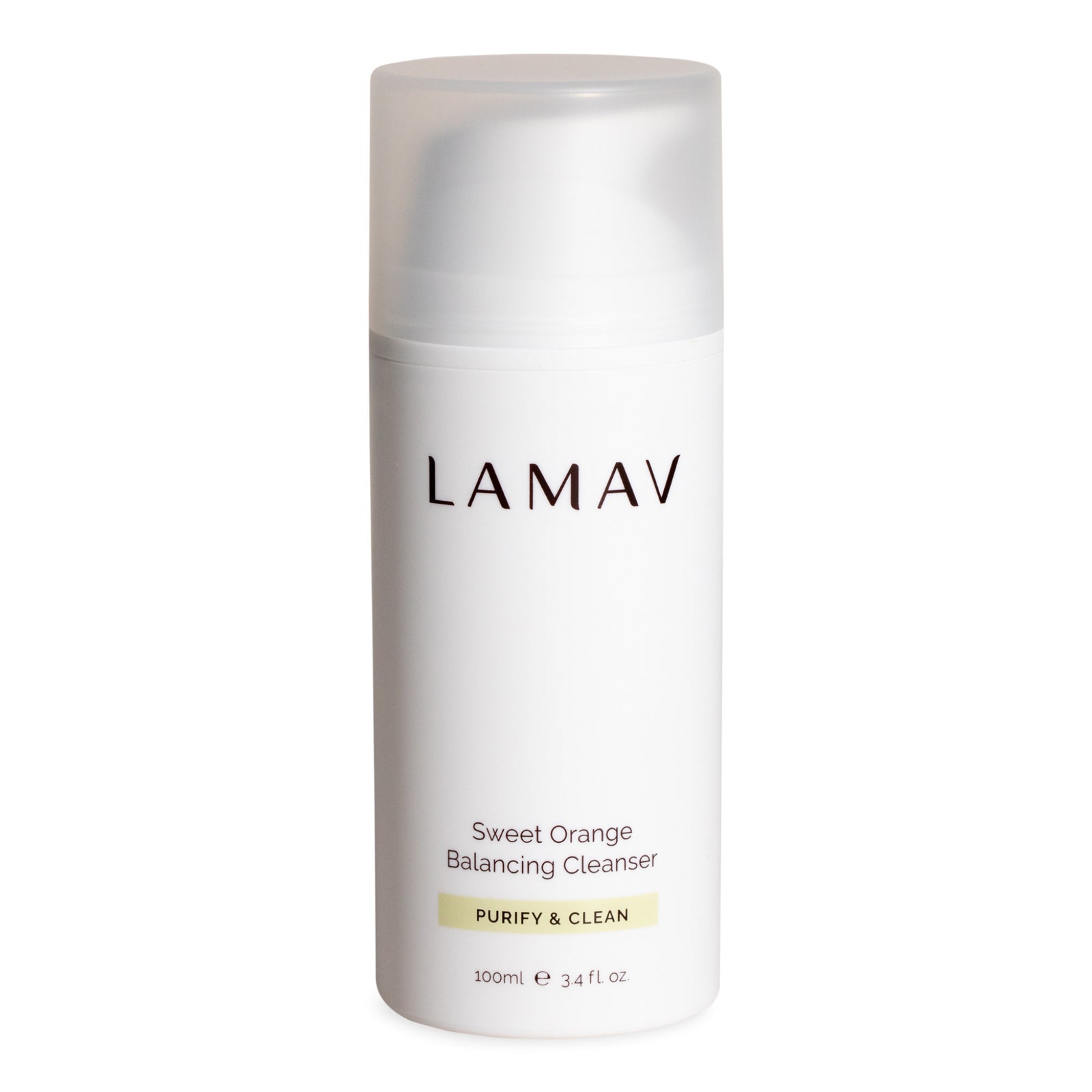 LAMAV Sweet Orange Balancing Cleanser, Organic Cleanser for Oily Skina, purifying gel cleanser designed for oily and combination skin. Infused with sweet orange extract, this gentle formula helps balance oil production while deeply cleansing and refreshing the skin, packaged in a sleek 100ml bottle