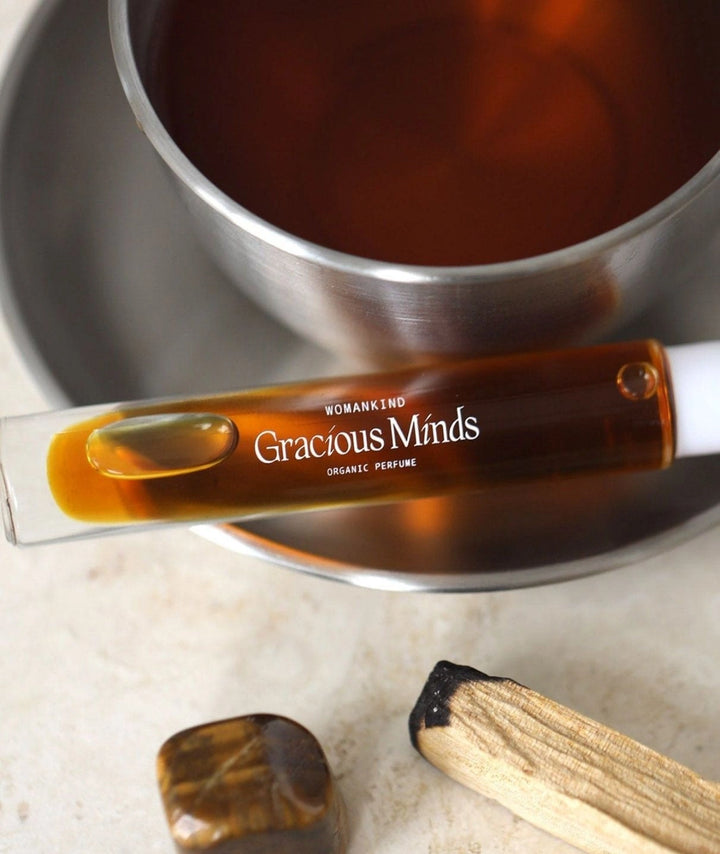 Gracious Minds Womankind organic perfume roll-on with jasmine, sandalwood and Buddha wood