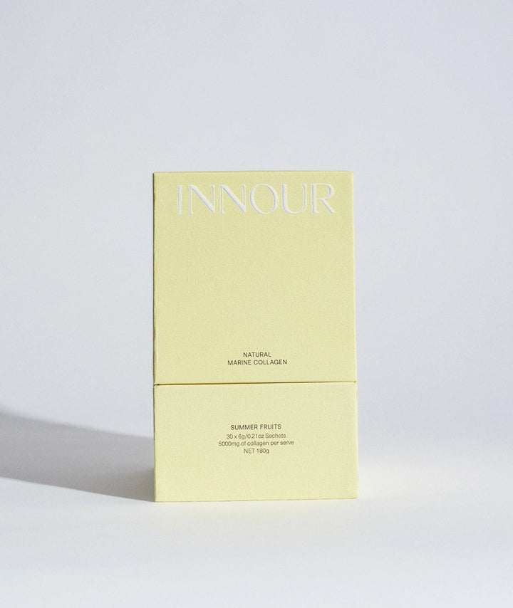 Innour Natural Marine Collagen Summer Fruits 30 Sachets packaging featuring premium marine collagen supplement for daily skin, hair and wellness support.