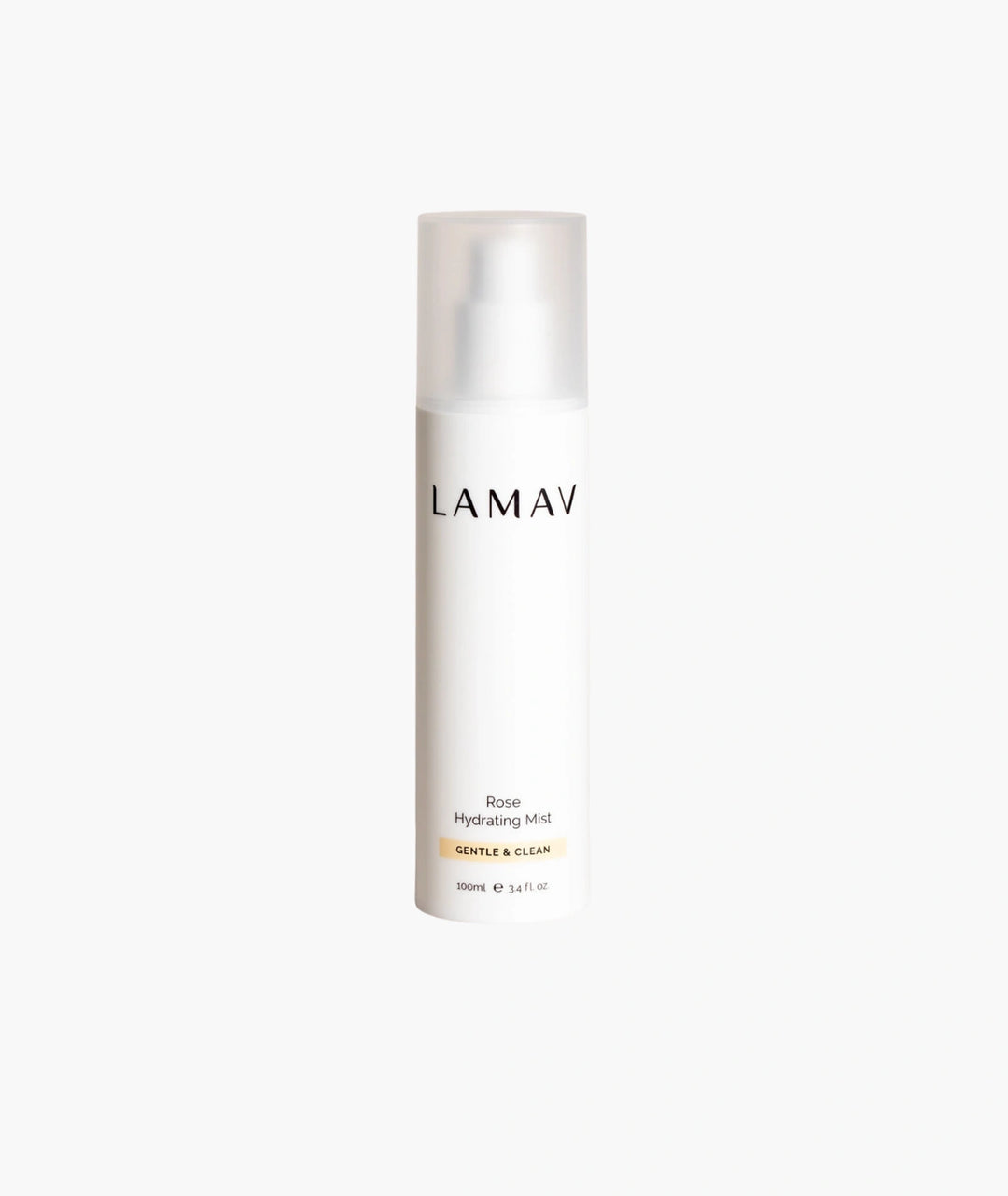 LAMAV Rose Hydrating Mist 100ml. Gentle and clean hydrating facial toner spray isolated on a white background.