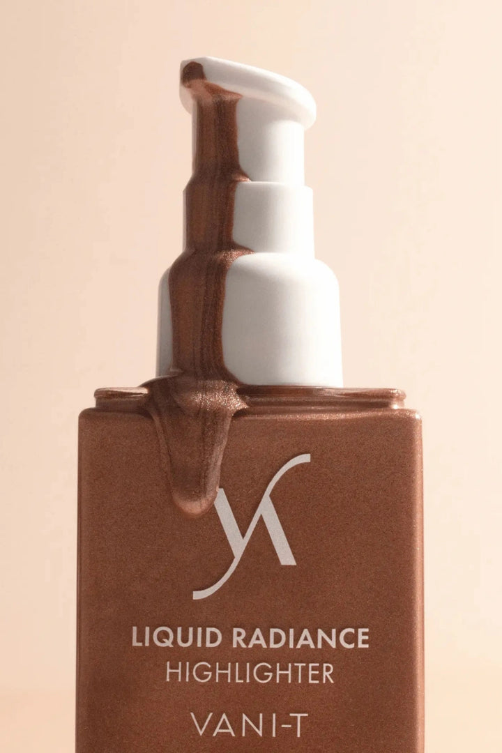 Vani-T Liquid Radiance Highlighter with rich, glowing texture, makeup highlighter for glowing skin. Available at VAMS Beauty, your source for premium Australian makeup products.