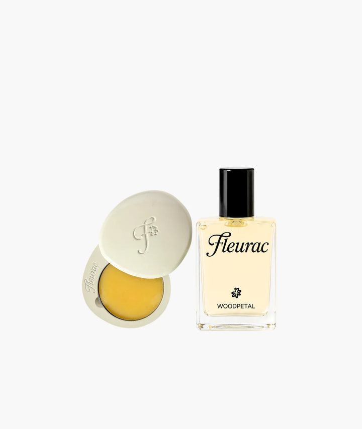This Fleurac layering set pairs the 15ml Woodpetal Perfume Oil with the 4ml Solid Balm Pebble