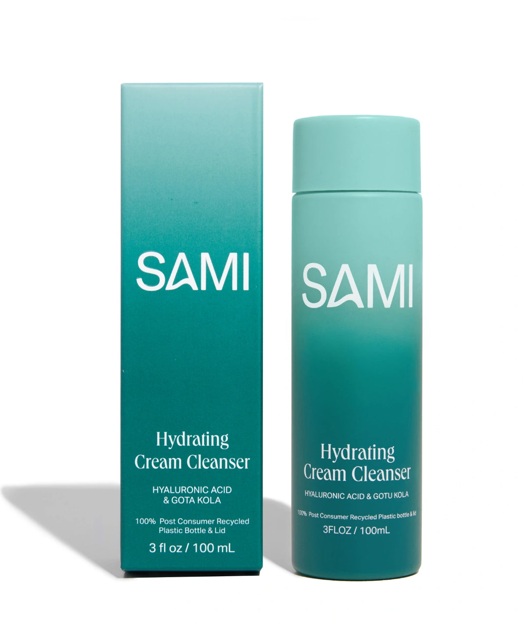 Hydrating Cream Cleanser by SAMI — 100ml teal bottle and box with hyaluronic acid | moisturizes skin