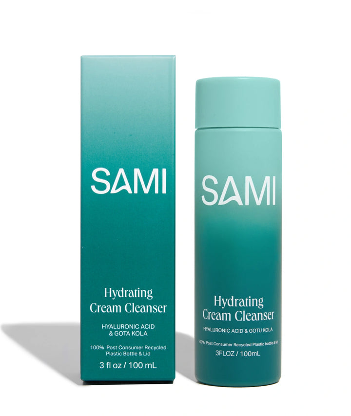 Hydrating Cream Cleanser by SAMI — 100ml teal bottle and box with hyaluronic acid | moisturizes skin
