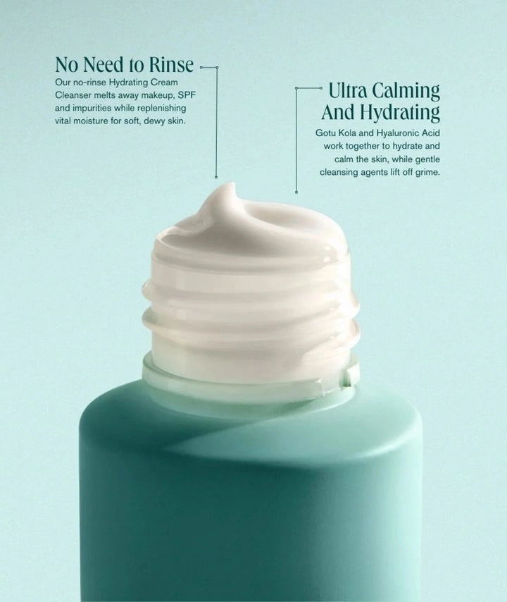Hydrating Cream Cleanser by SAMI — close-up of a white cream swirl on the bottle neck | Ultra calming and hydrating