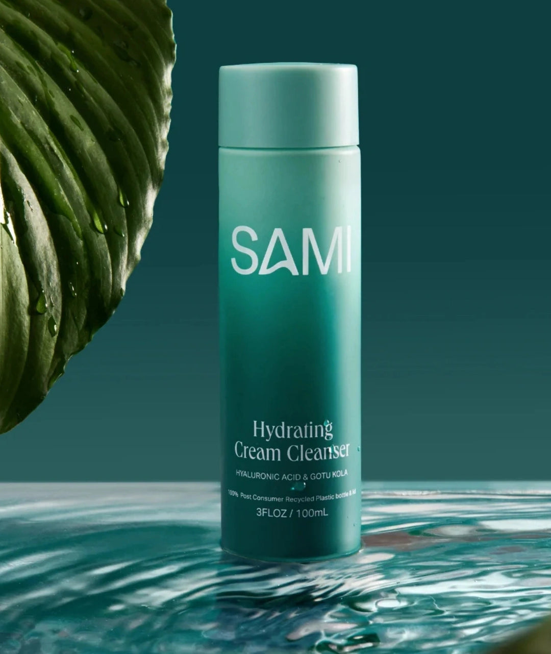 Hydrating Cream Cleanser by SAMI — 100ml teal bottle in water | hydrating hyaluronic acid & gotu kola