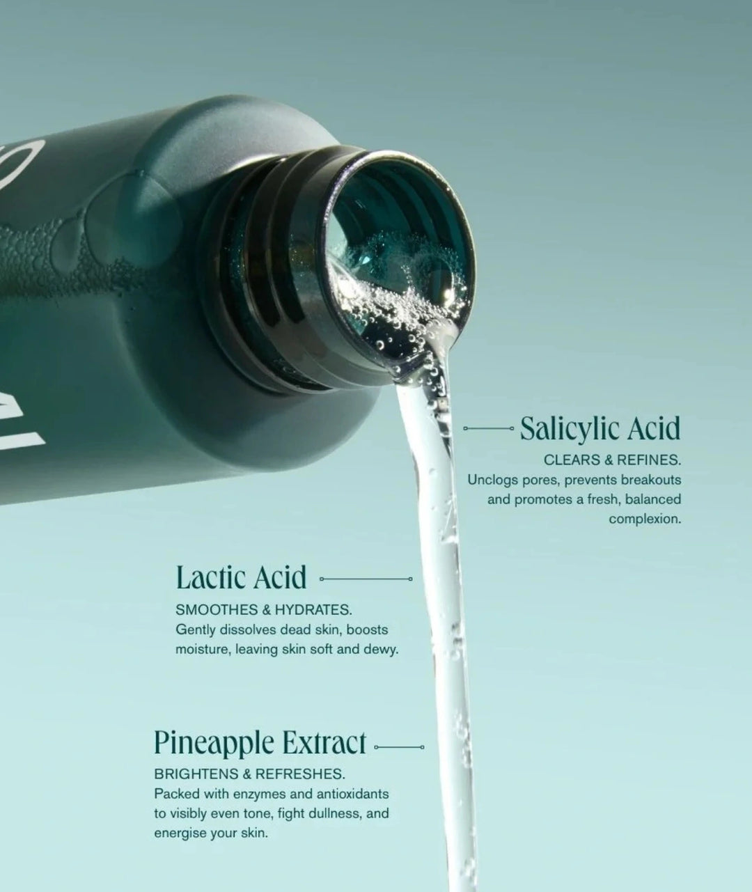 Refining AHA + BHA Exfoliator by SAMI — formula pour with Salicylic Acid, Lactic Acid, Pineapple Extract