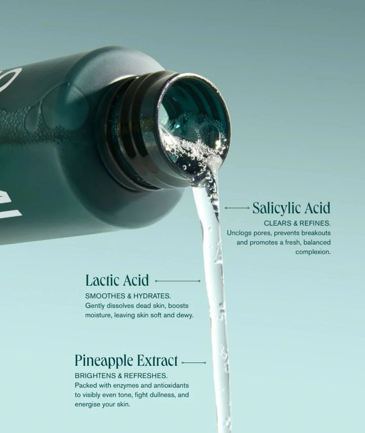 Refining AHA + BHA Exfoliator by SAMI — formula pour with Salicylic Acid, Lactic Acid, Pineapple Extract