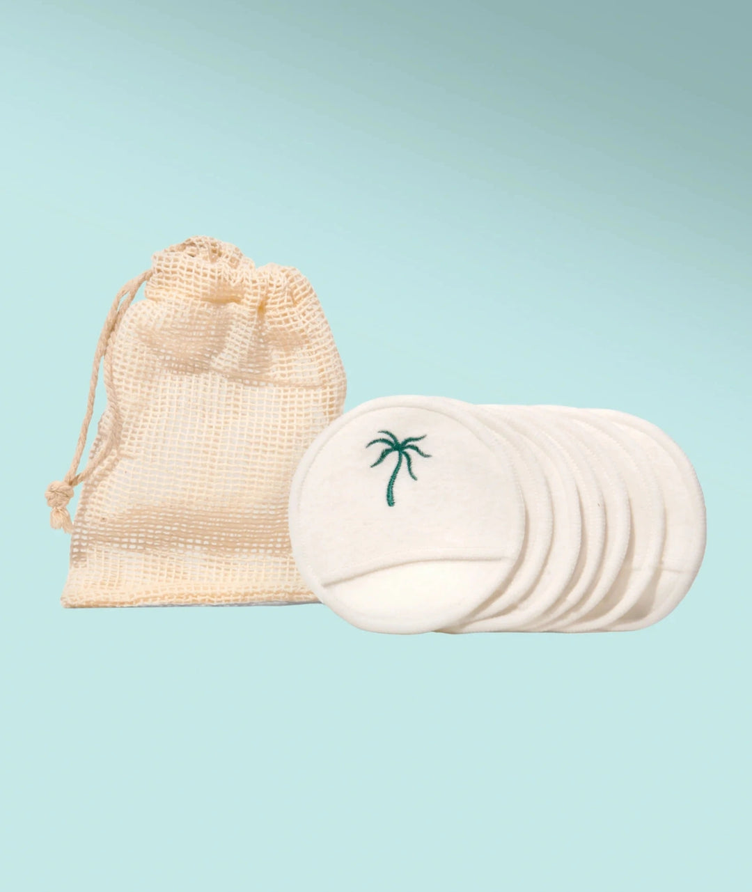 Reusable Cotton Rounds by SAMI — stack of bamboo pads with cotton mesh wash bag | washable reusable cleansing pads