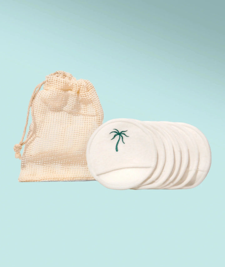 Reusable Cotton Rounds by SAMI — stack of bamboo pads with cotton mesh wash bag | washable reusable cleansing pads