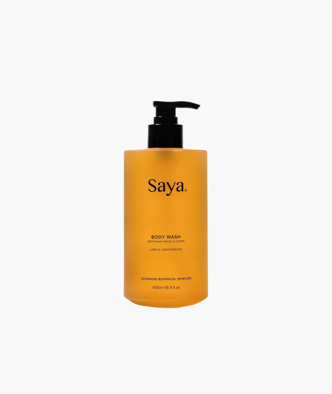 500ml Saya Body Wash with Lime & Lemongrass. Advanced botanical skincare from Noosa in an amber pump.