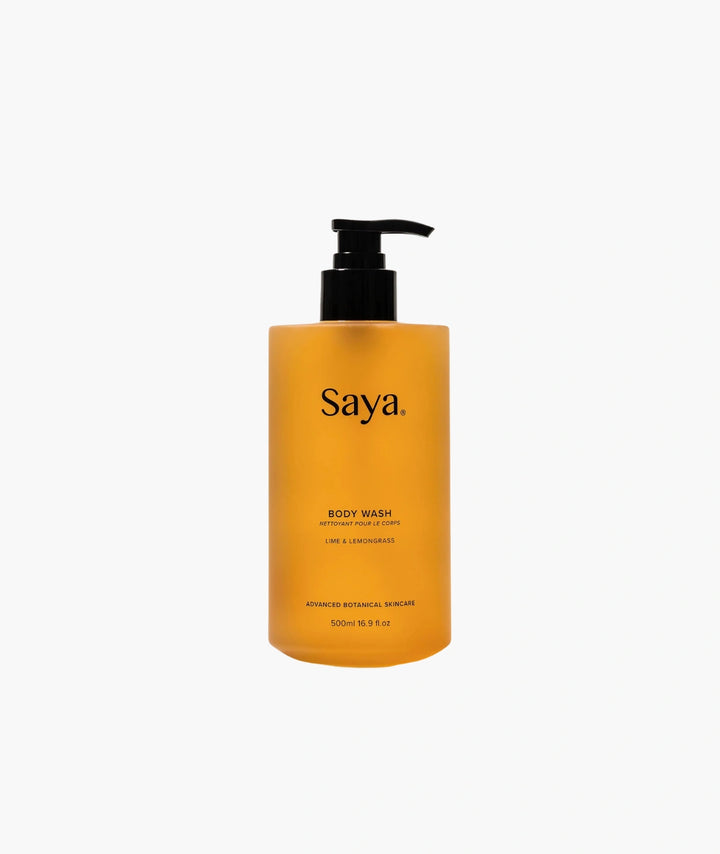 500ml Saya Body Wash with Lime & Lemongrass. Advanced botanical skincare from Noosa in an amber pump.