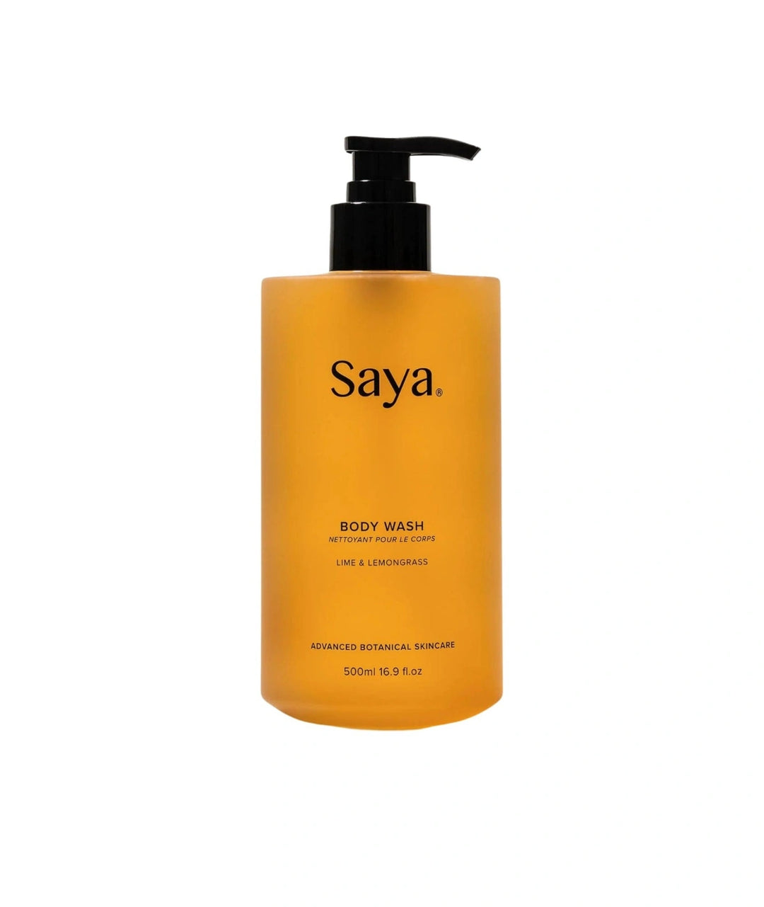 500ml Saya Body Wash with Lime & Lemongrass. Advanced botanical skincare from Noosa in an amber pump.