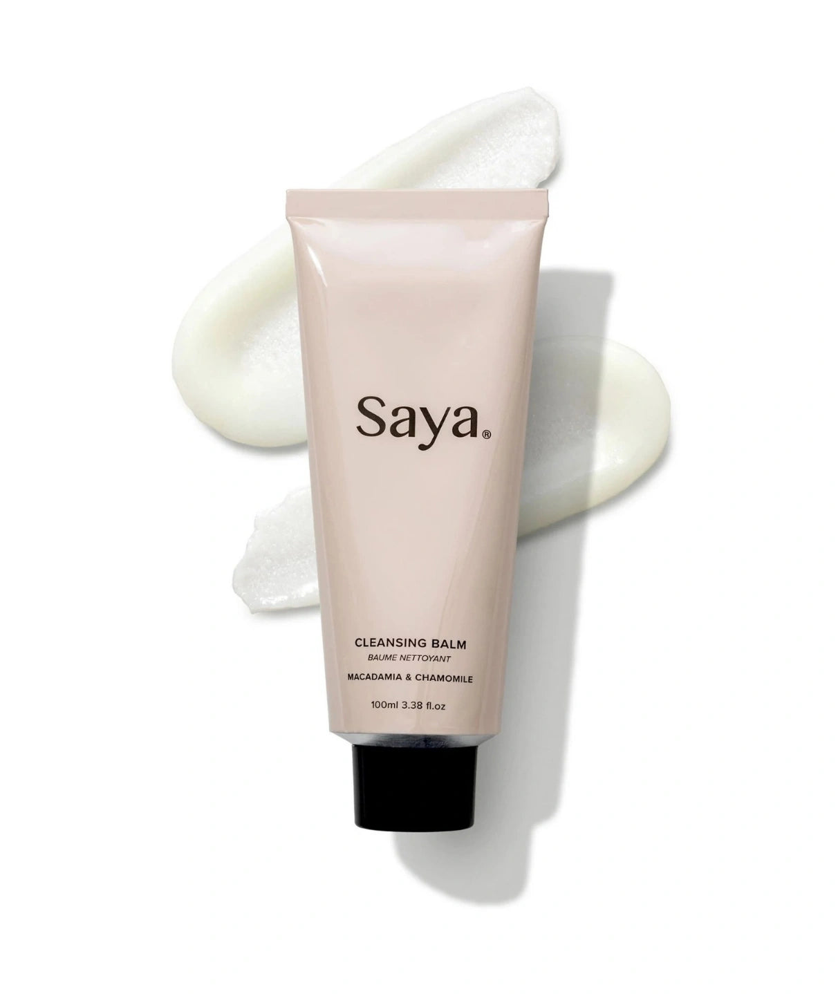 Saya Cleansing Balm with nourishing balm texture that melts away makeup and impurities without drying skin.