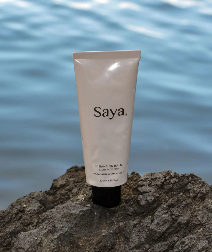 Saya Cleansing Balm 100ml with macadamia and chamomile for gentle makeup removal and nourishing cleansing.