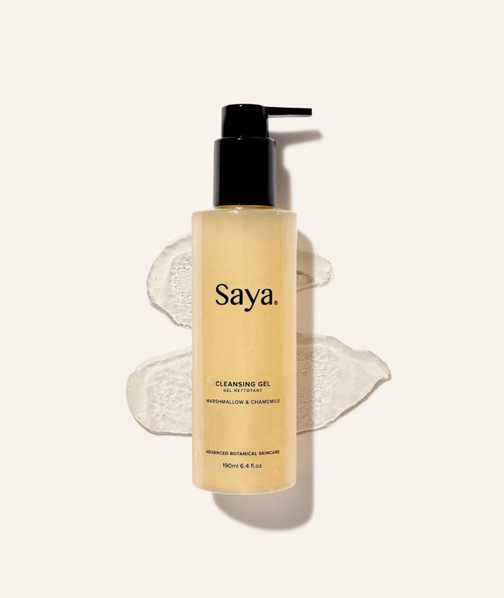 Clear gel texture of Saya Cleansing Gel. Hydrating Australian botanical face cleanser.