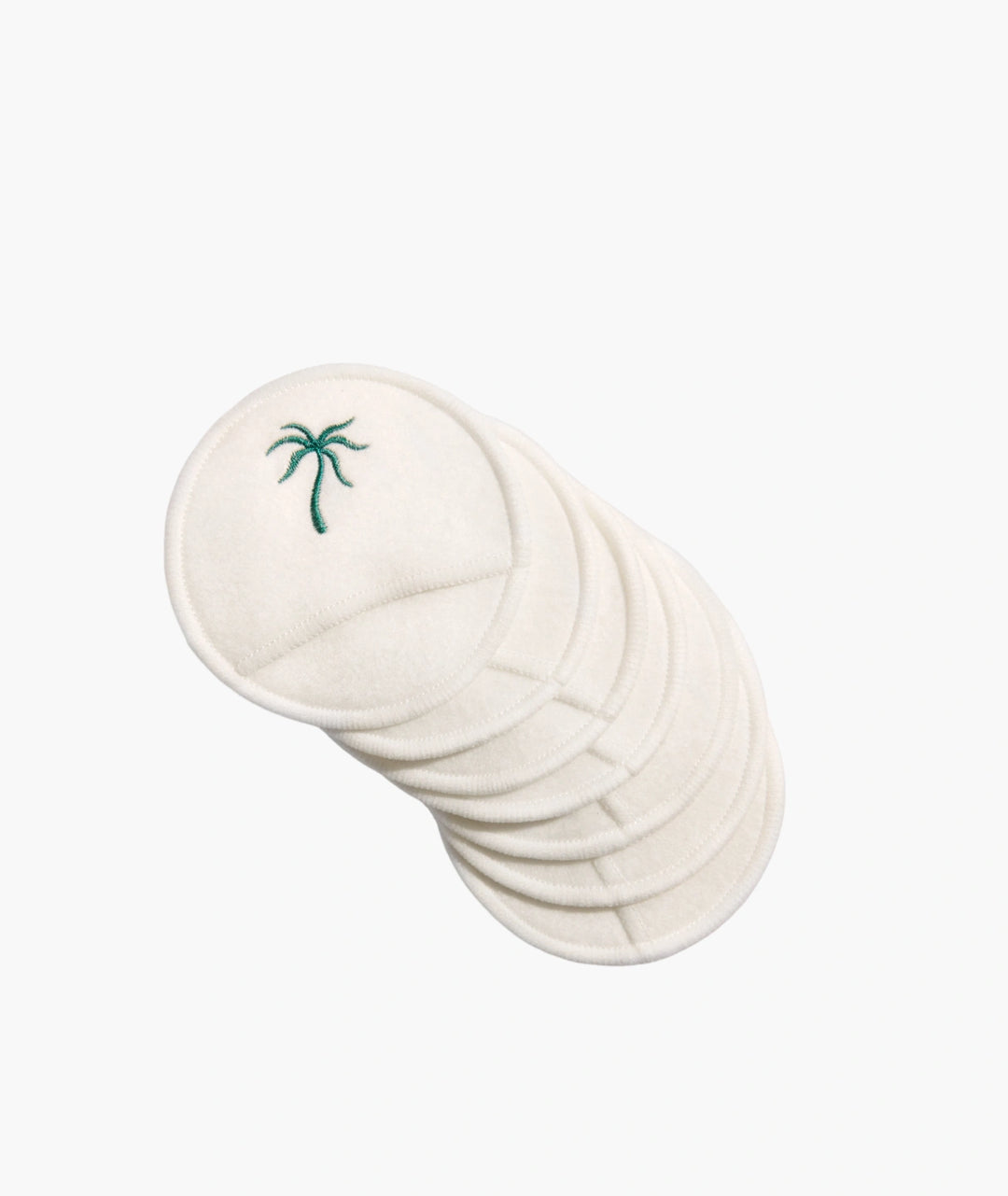Reusable Cotton Rounds by Saya — stack of white makeup remover pads with green palm logo | eco-friendly cleansing