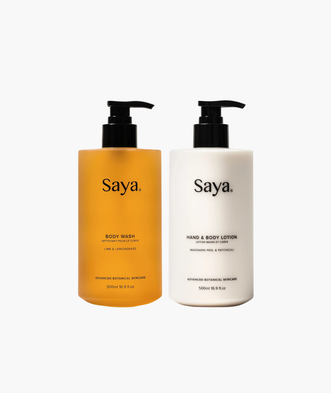 Saya Shower Essentials: Lime Body Wash and Mandarin Hand & Body Lotion.