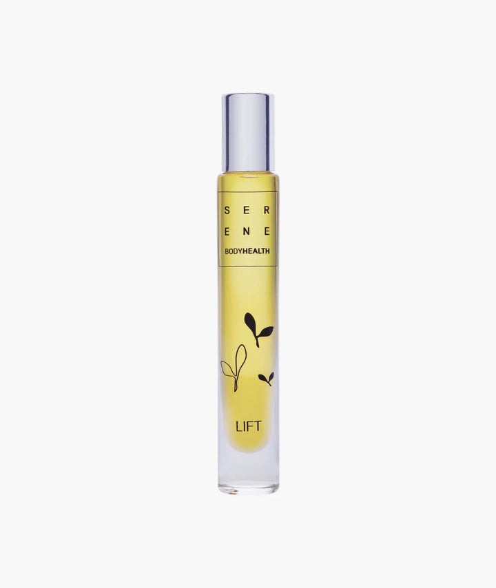 Lift Roll-On by Serene BodyHealth — slim glass rollerball bottle with leaf graphic | uplifting essential oil