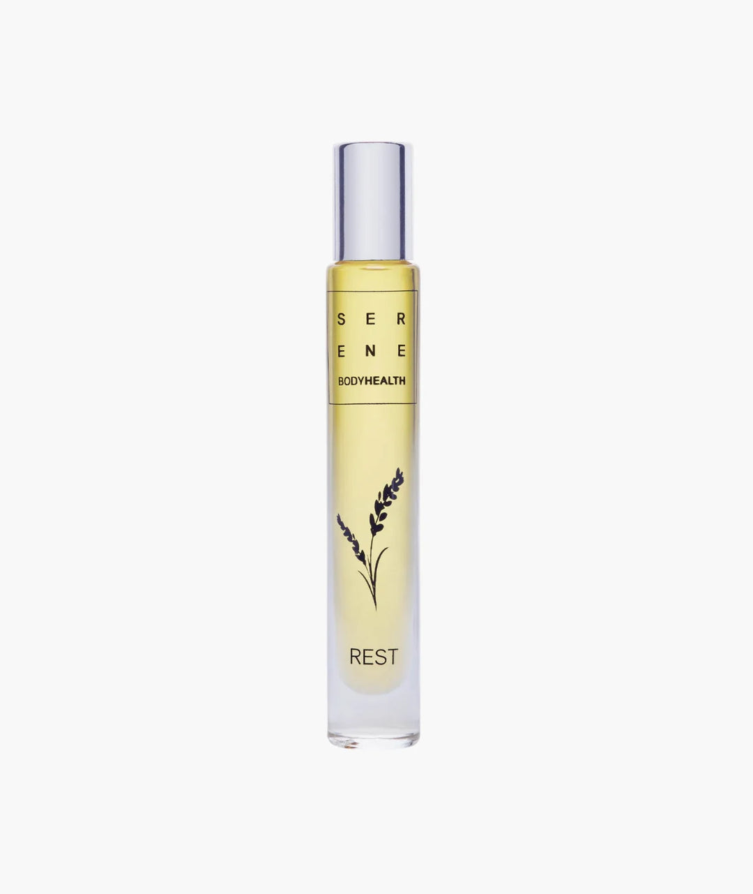 Rest Roll-On by Serene BodyHealth — slim glass rollerball bottle with lavender design | relaxing sleep oil