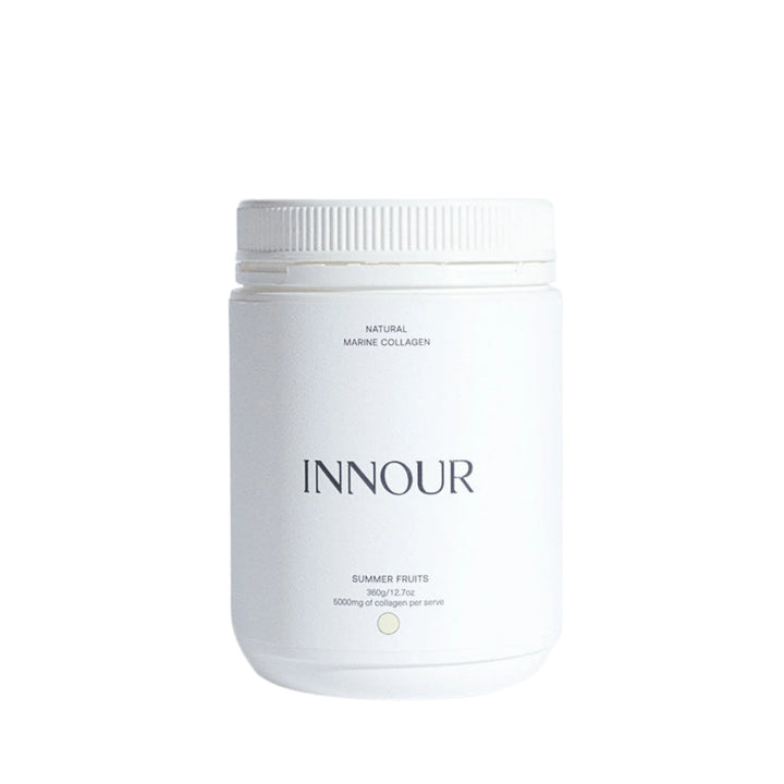 Flat lay of Innour’s marine collagen packaging – best collagen powder for skin support