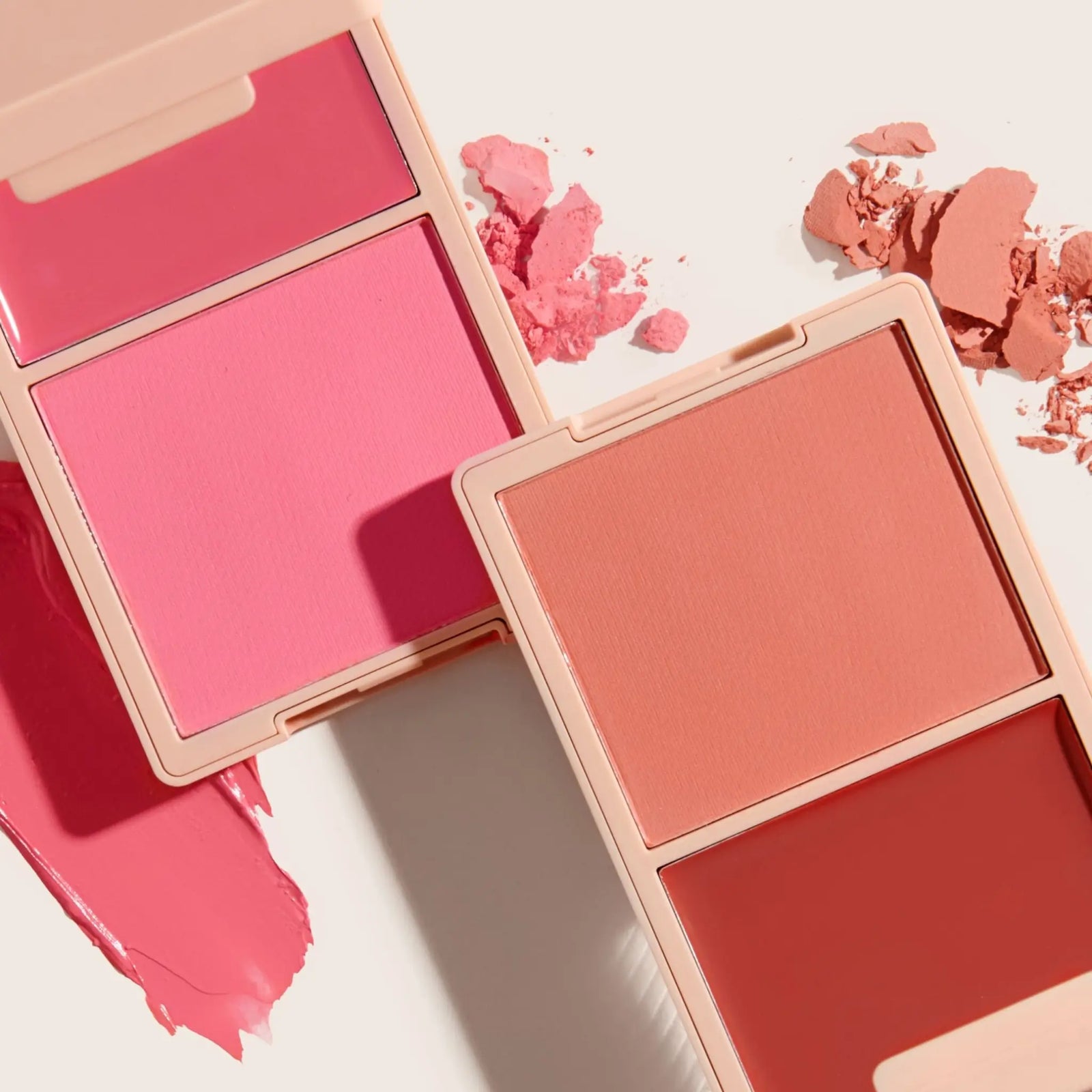 Make Me Blush Cream & Powder Duo in the shade 'Sweet Cheeks,' featuring a vibrant cream blush on top and a soft powder blush 